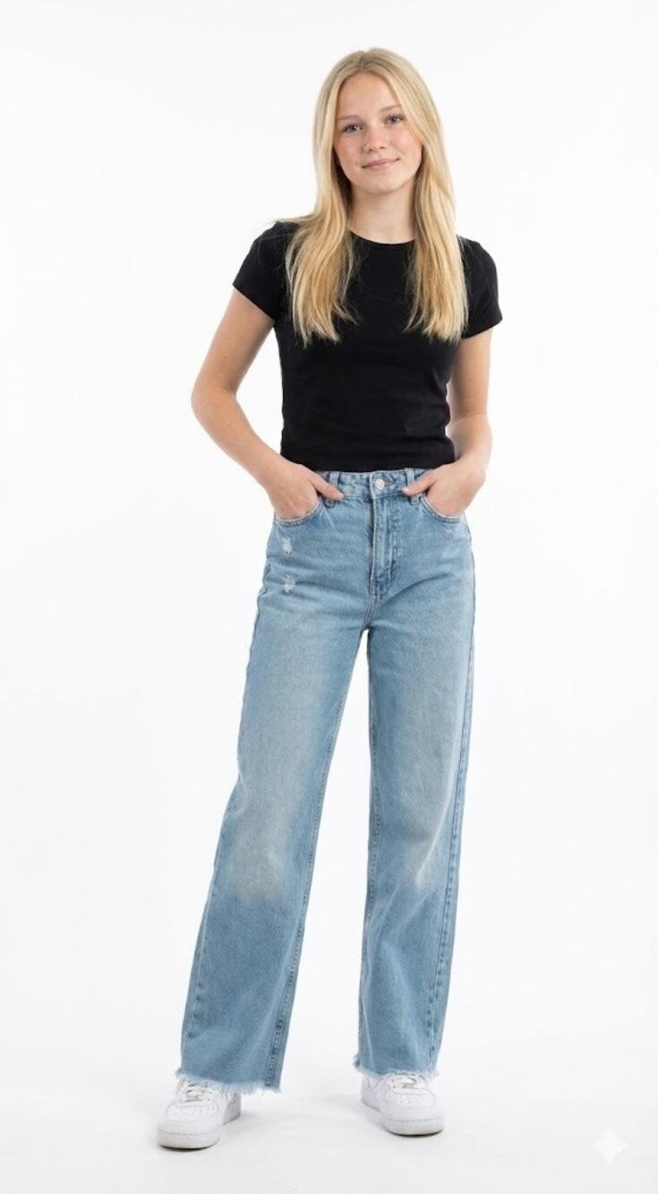 Jeans W JR SZ 0 24x29 Wide Leg High Waist Light Wash Raw Hem Blue Denim H&M
